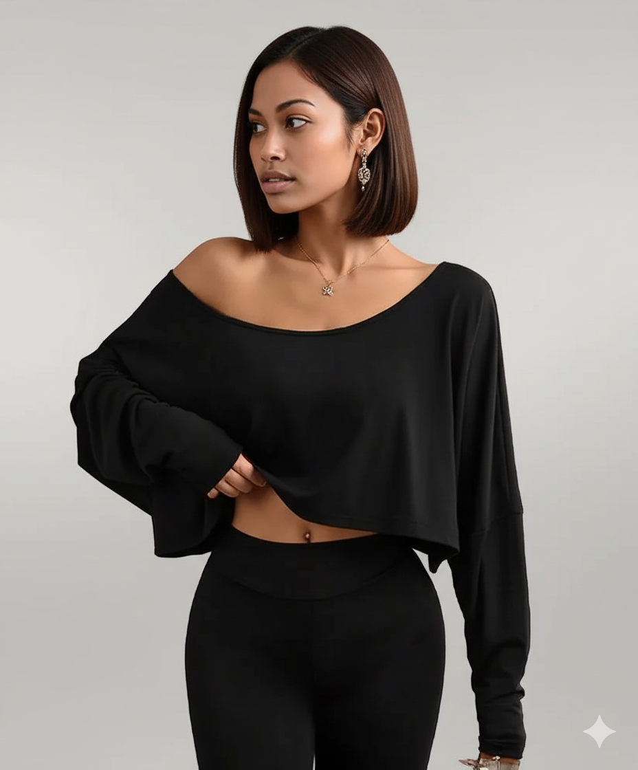 T-Shirt Shoulder Bared Long Sleeve Casual Top