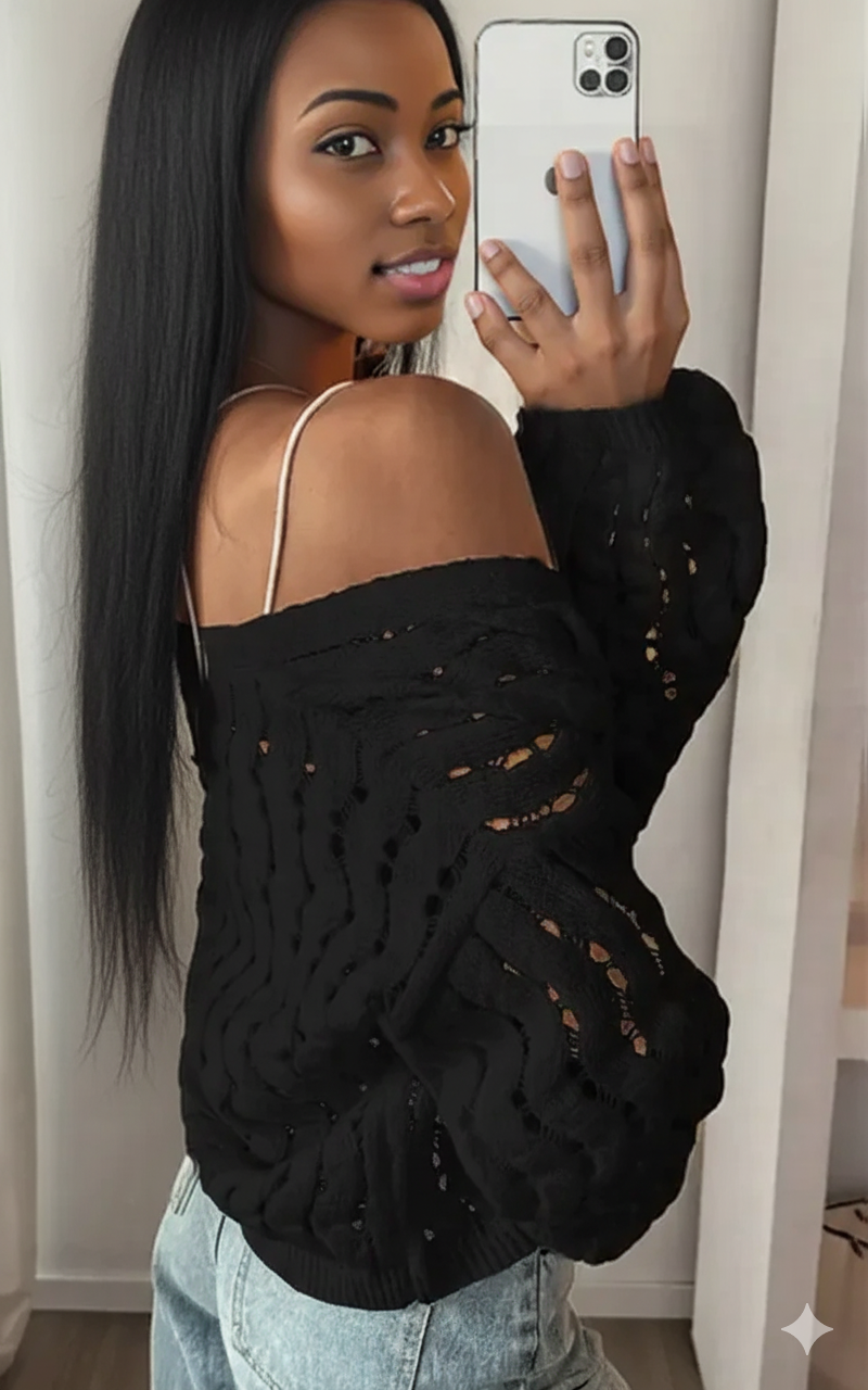 Openwork Button Up V-Neck Cardigan