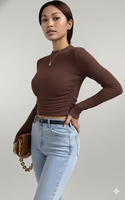 Waffle Knit Long Sleeve T-Shirt