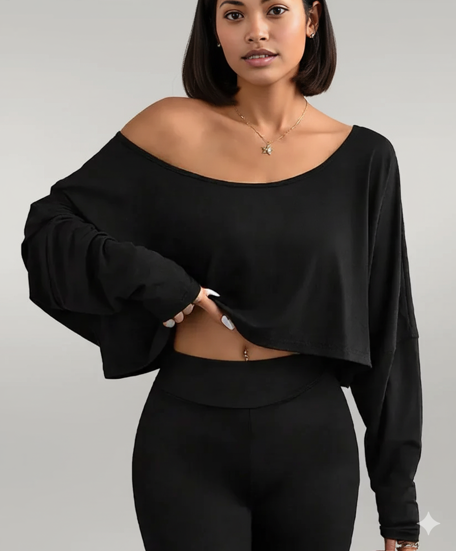 T-Shirt Shoulder Bared Long Sleeve Casual Top