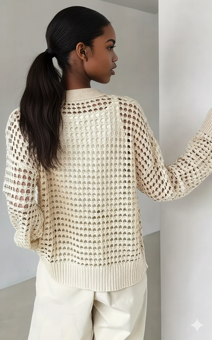 Hollow Out Knit Button Front Cardigan