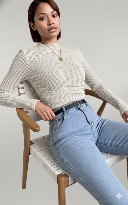 Waffle Knit Long Sleeve T-Shirt
