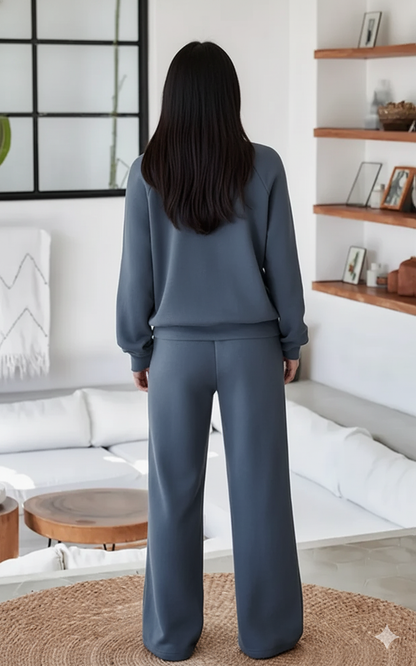 Collared Sweatshirt and High Waist Pants Active Set
