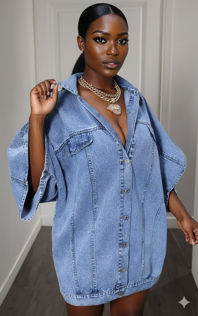 Oversized Batwing Sleeve Denim Top