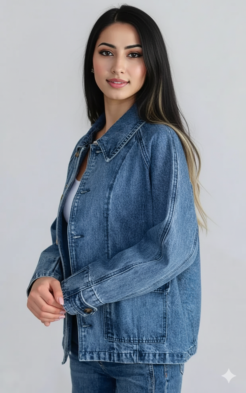 Button Up Raglan Sleeve Denim Jacket