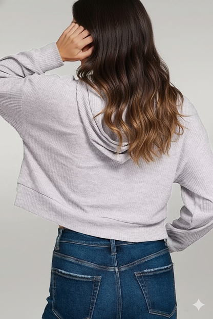 Zenana Drop Shoulder Ribbed Crop Hoodie