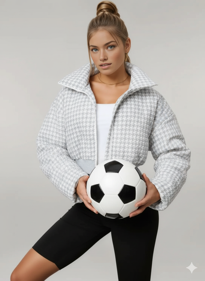 Houndstooth Zip-Up Jacket-coat-HTO Apparel-Trendsi