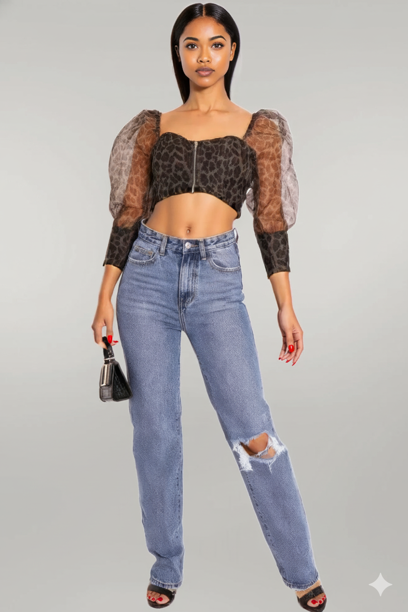 Sheer Leopard Print Crop Top