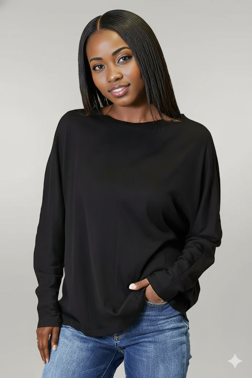 Double Take Seam Detail Round Neck Long Sleeve Top