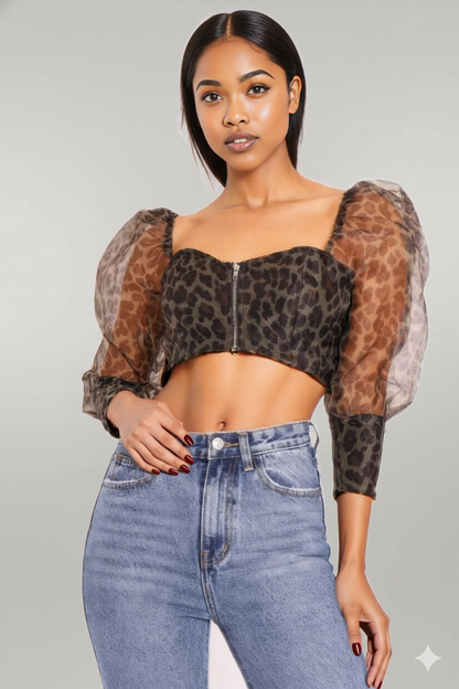 Sheer Leopard Print Crop Top