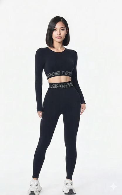 Letter Print Round Neck Long Sleeve Top and Leggings Active Set