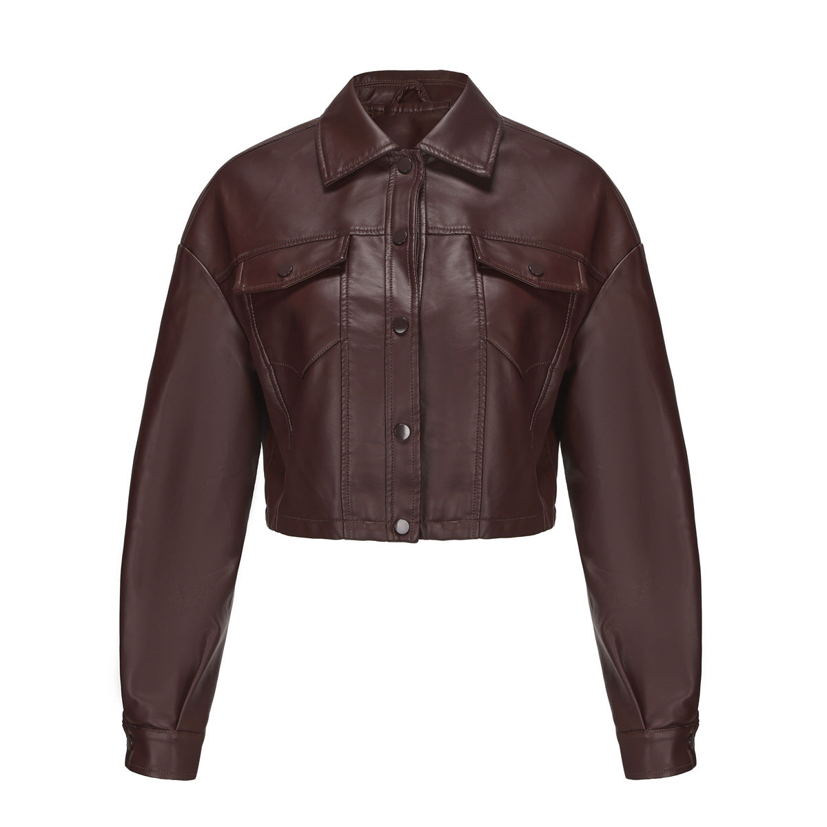 Classic Single Breasted PU Leather Jacket for Women