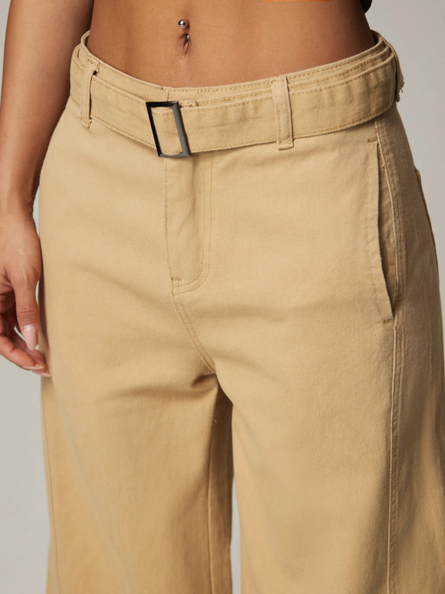 Spring Casual Straight Leg Pants Women Jeans Women Wide Leg Pants with Belt Jeans Women