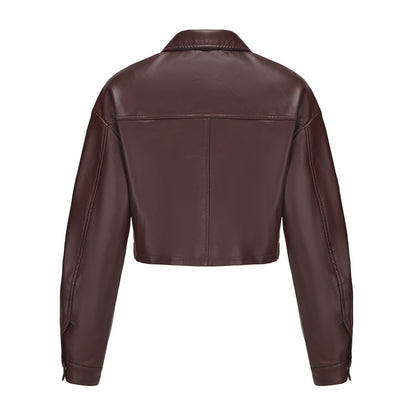 Classic Single Breasted PU Leather Jacket for Women