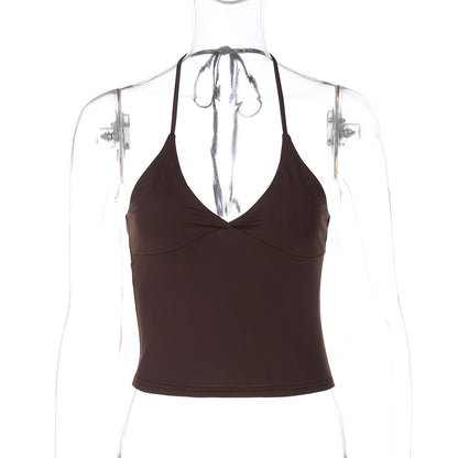 V neck Halter Lace up Slim Fit Vest