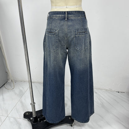 Wide Leg Jeans Tide Brand Women Clothing Washed Worn Loose Straight Long Pants