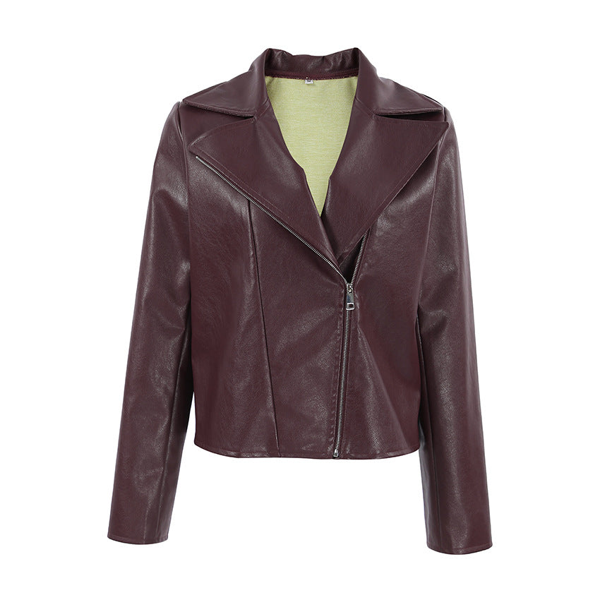 90s Retro Vegan Leather Jacket Burgundy