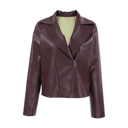 90s Retro Vegan Leather Jacket Burgundy