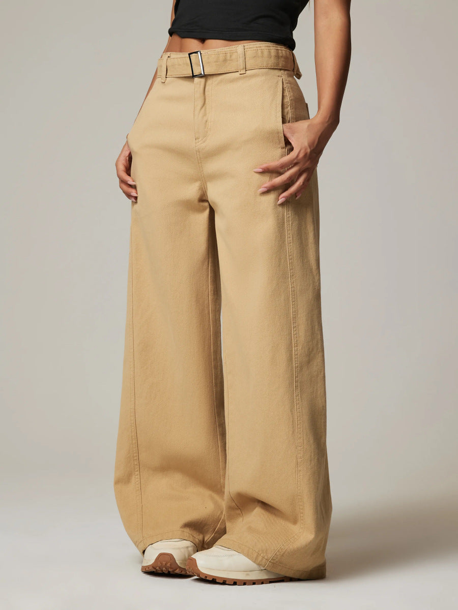 Spring Casual Straight Leg Pants Women Jeans Women Wide Leg Pants with Belt Jeans Women