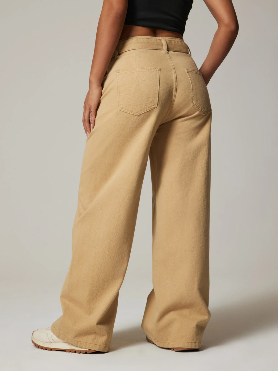 Spring Casual Straight Leg Pants Women Jeans Women Wide Leg Pants with Belt Jeans Women