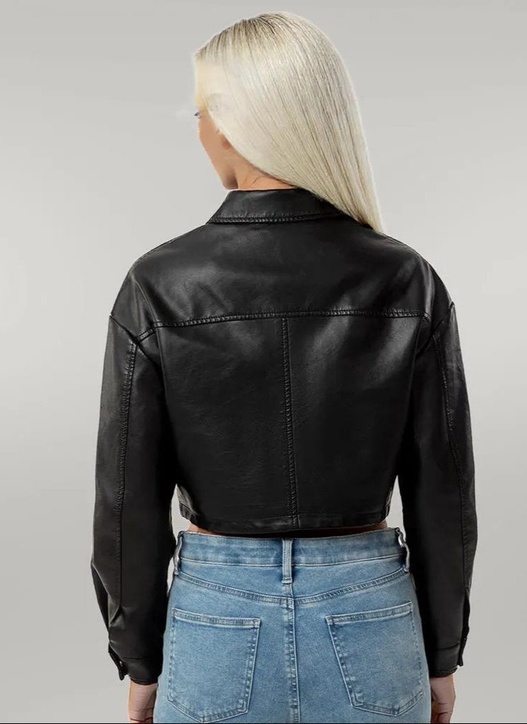 Classic Single Breasted PU Leather Jacket for Women