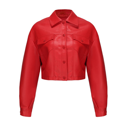 Classic Single Breasted PU Leather Jacket for Women