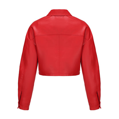 Classic Single Breasted PU Leather Jacket for Women