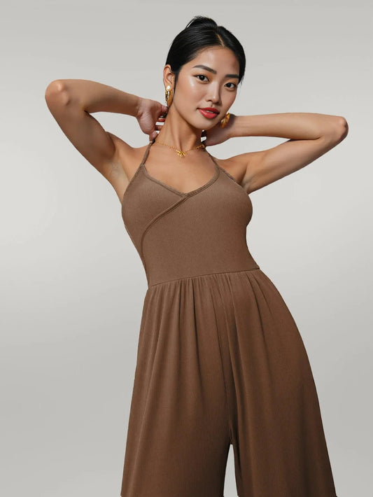 Drape Knit Lace up Halterneck One Piece Trousers