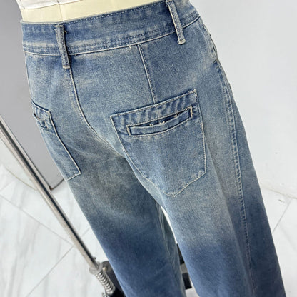 Wide Leg Jeans Tide Brand Women Clothing Washed Worn Loose Straight Long Pants