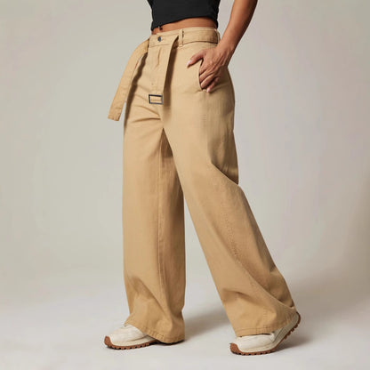 Spring Casual Straight Leg Pants Women Jeans Women Wide Leg Pants with Belt Jeans Women Khaki Lengthened Trousers