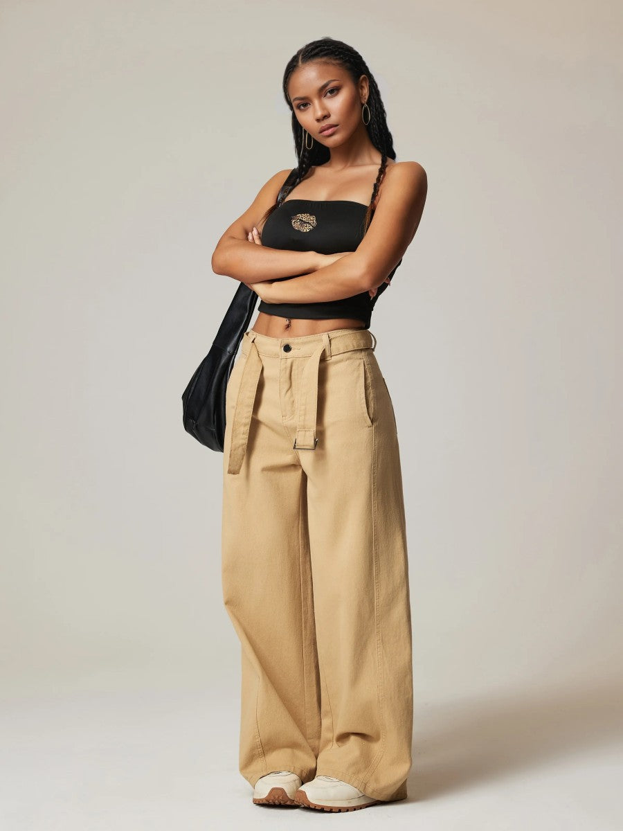 Spring Casual Straight Leg Pants Women Jeans Women Wide Leg Pants with Belt Jeans Women