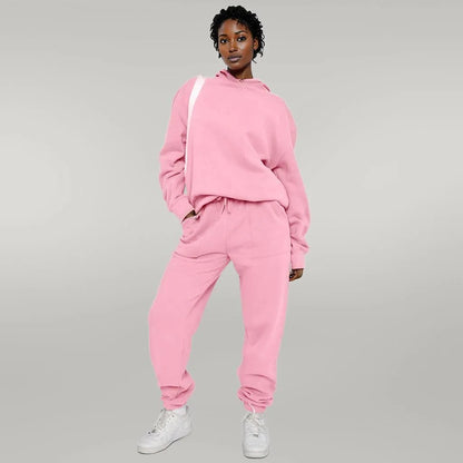 Solid Color Hooded Sweater Pants Set Women