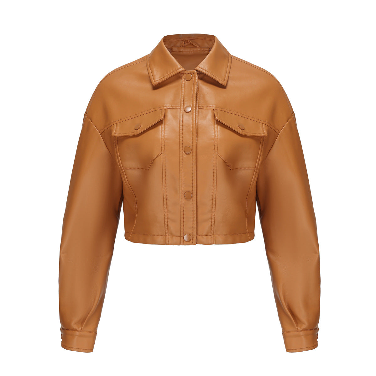 Classic Single Breasted PU Leather Jacket for Women