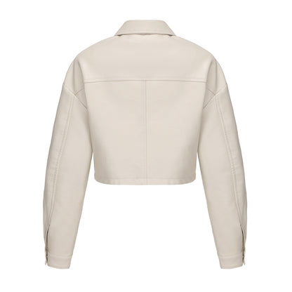 Classic Single Breasted PU Leather Jacket for Women