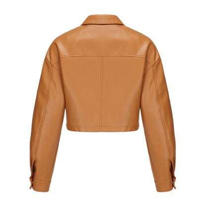 Classic Single Breasted PU Leather Jacket for Women