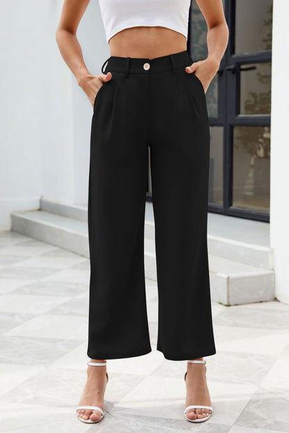 Pocketed High Waist Pants Black