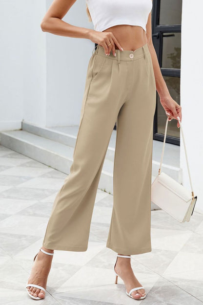 Pocketed High Waist Pants Tan