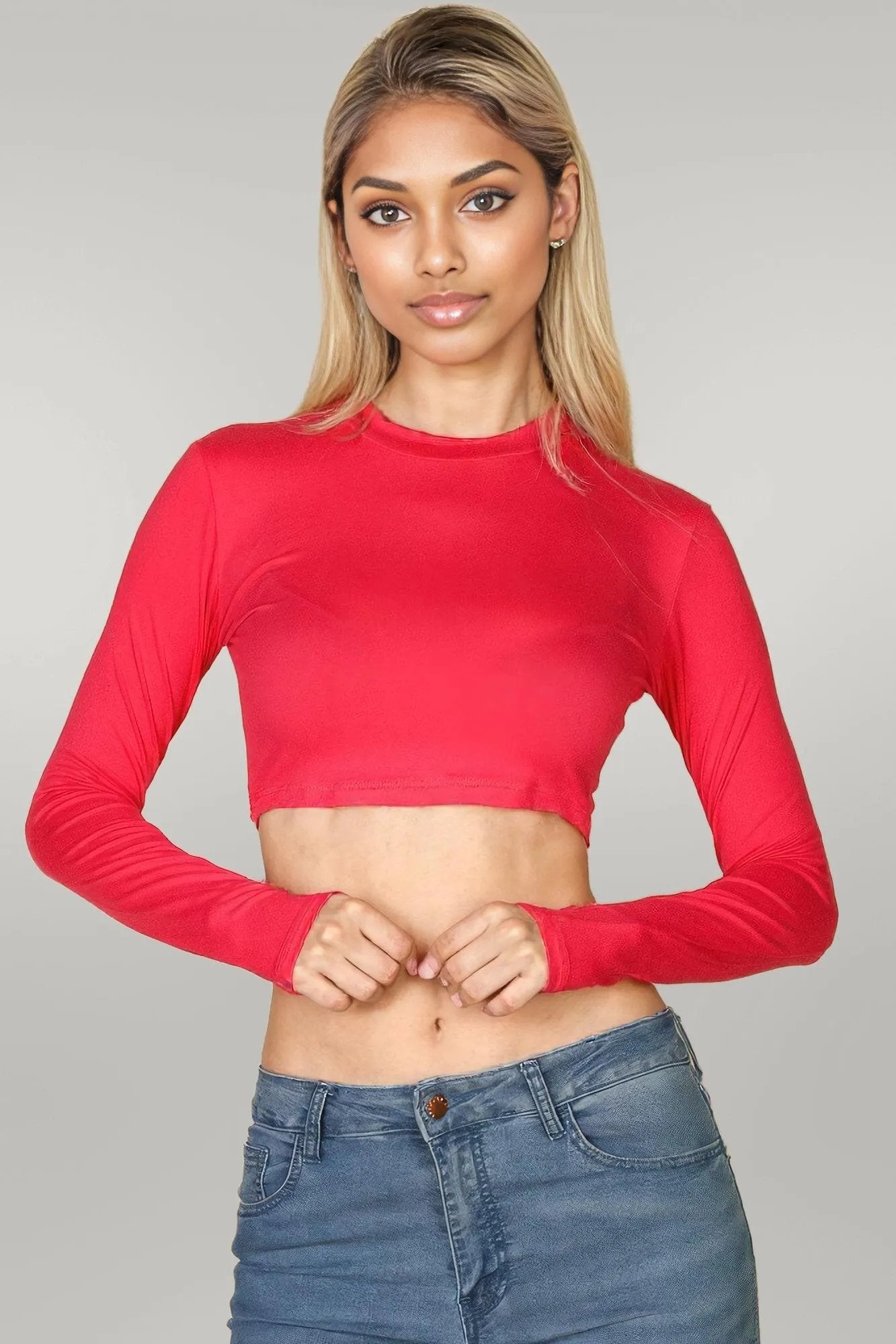 Crew Neck Long Sleeve Cropped Top