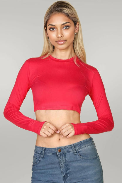 Crew Neck Long Sleeve Cropped Top