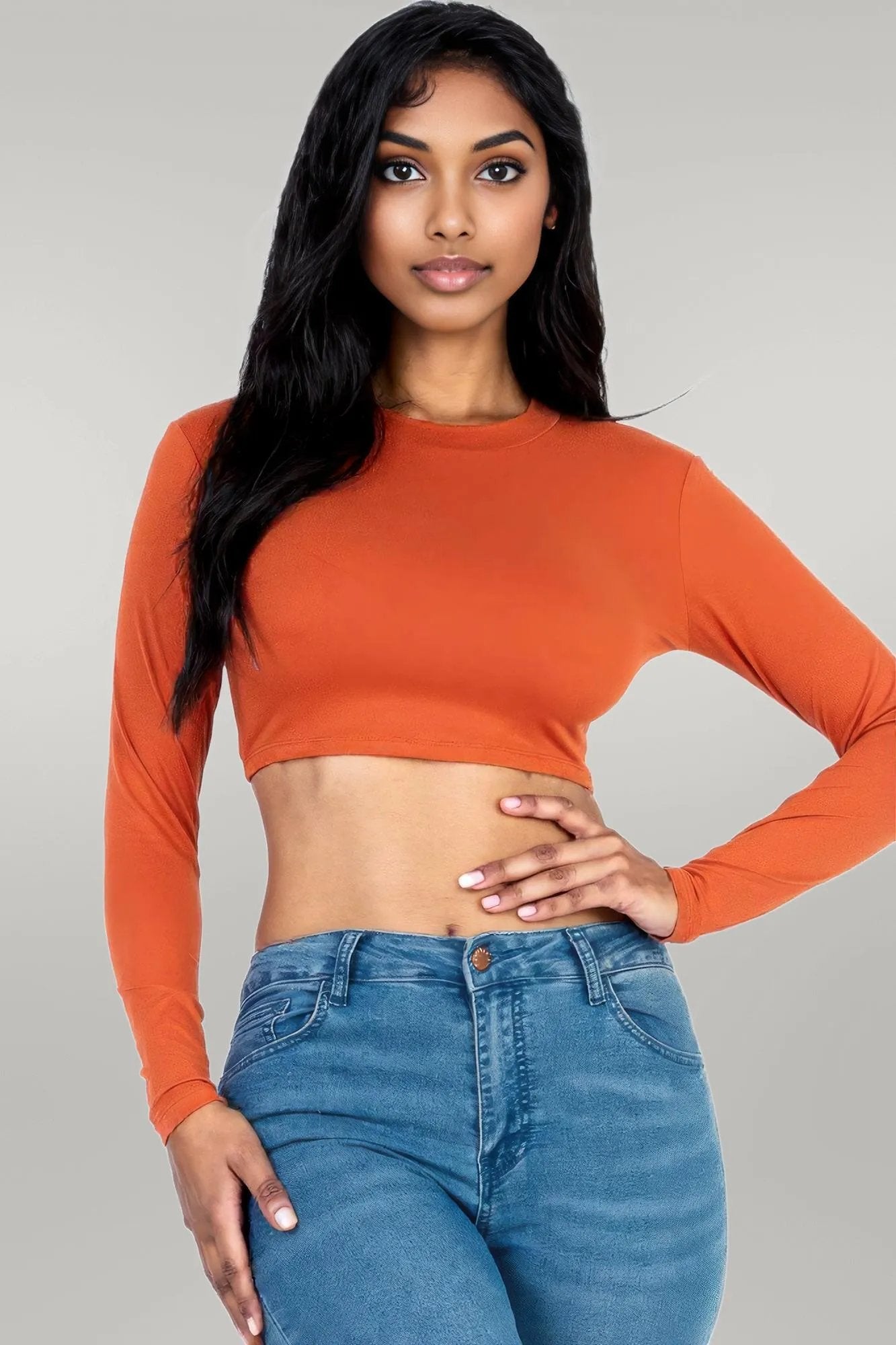 Crew Neck Long Sleeve Cropped Top Mango