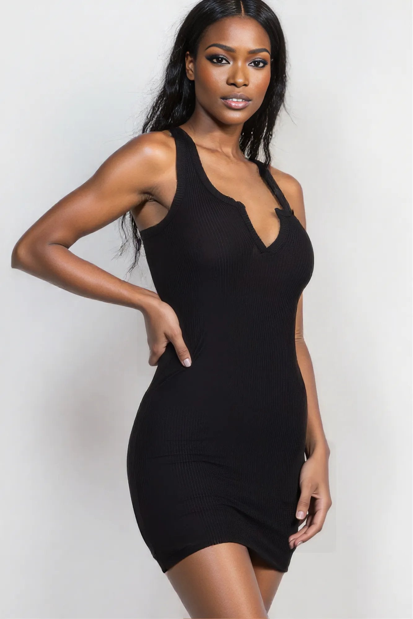 Ribbed Split Neck Tank Mini Dress