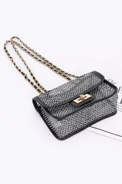 Rhinestone Mesh Flap Shoulder Bag