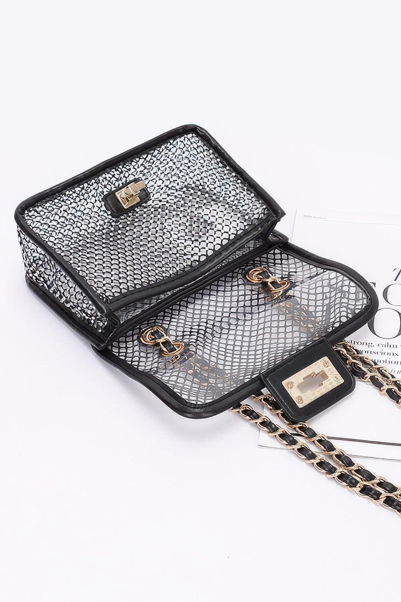 Rhinestone Mesh Flap Shoulder Bag