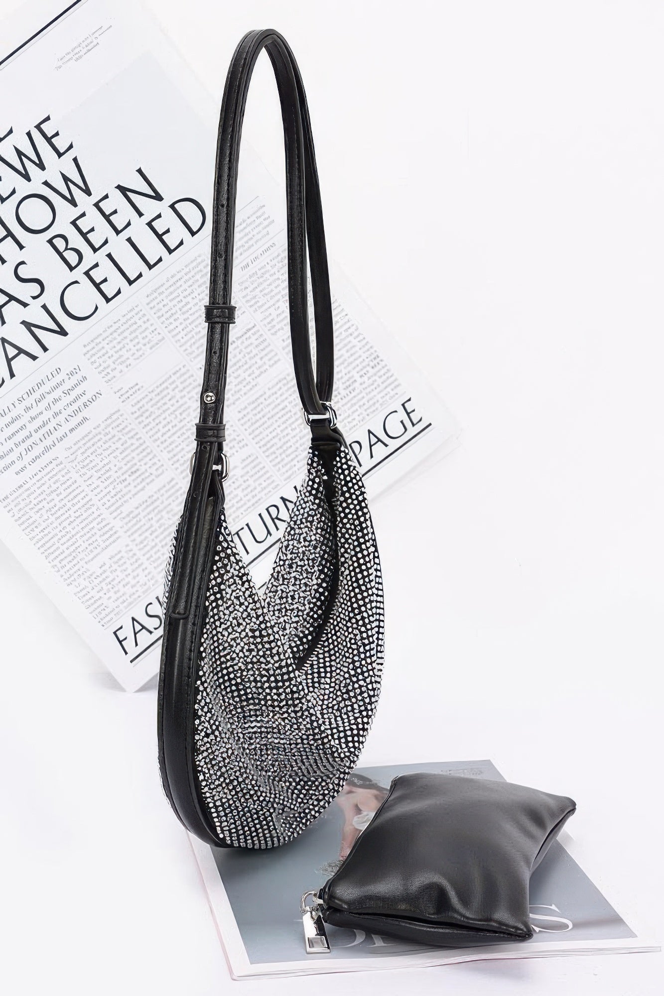 Rhinestone Mesh Shoulder Bag Black