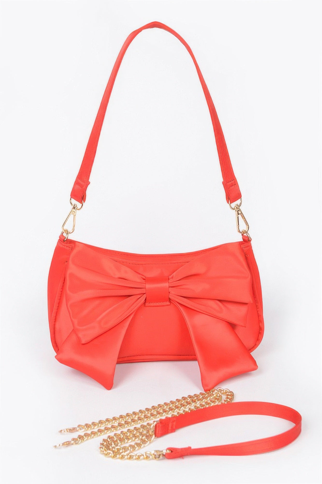 Satin Bow Front Shoulder Bag Red