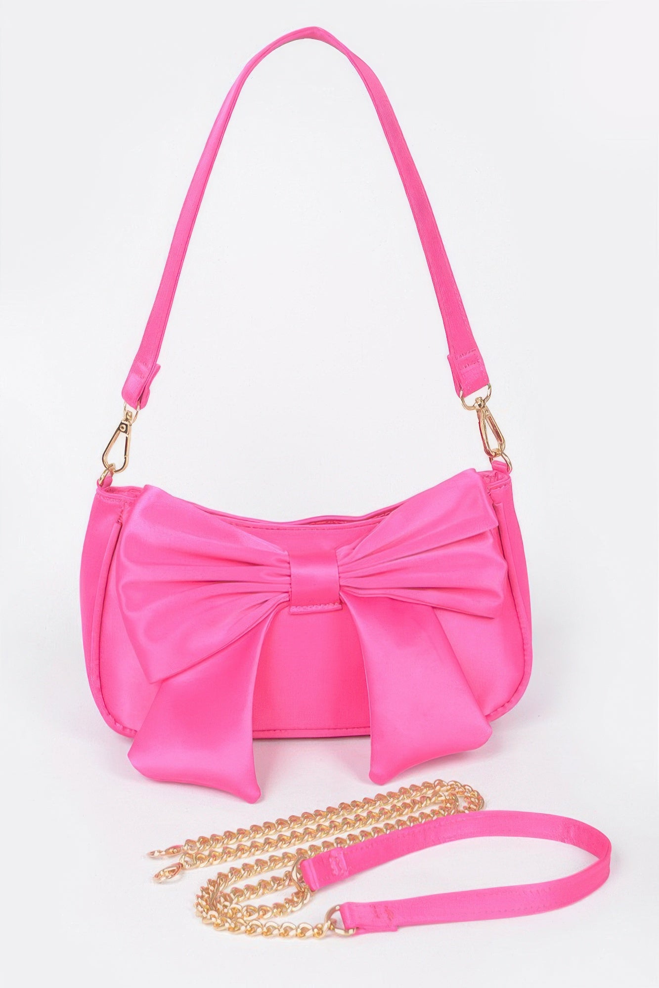 Satin Bow Front Shoulder Bag Fuschia