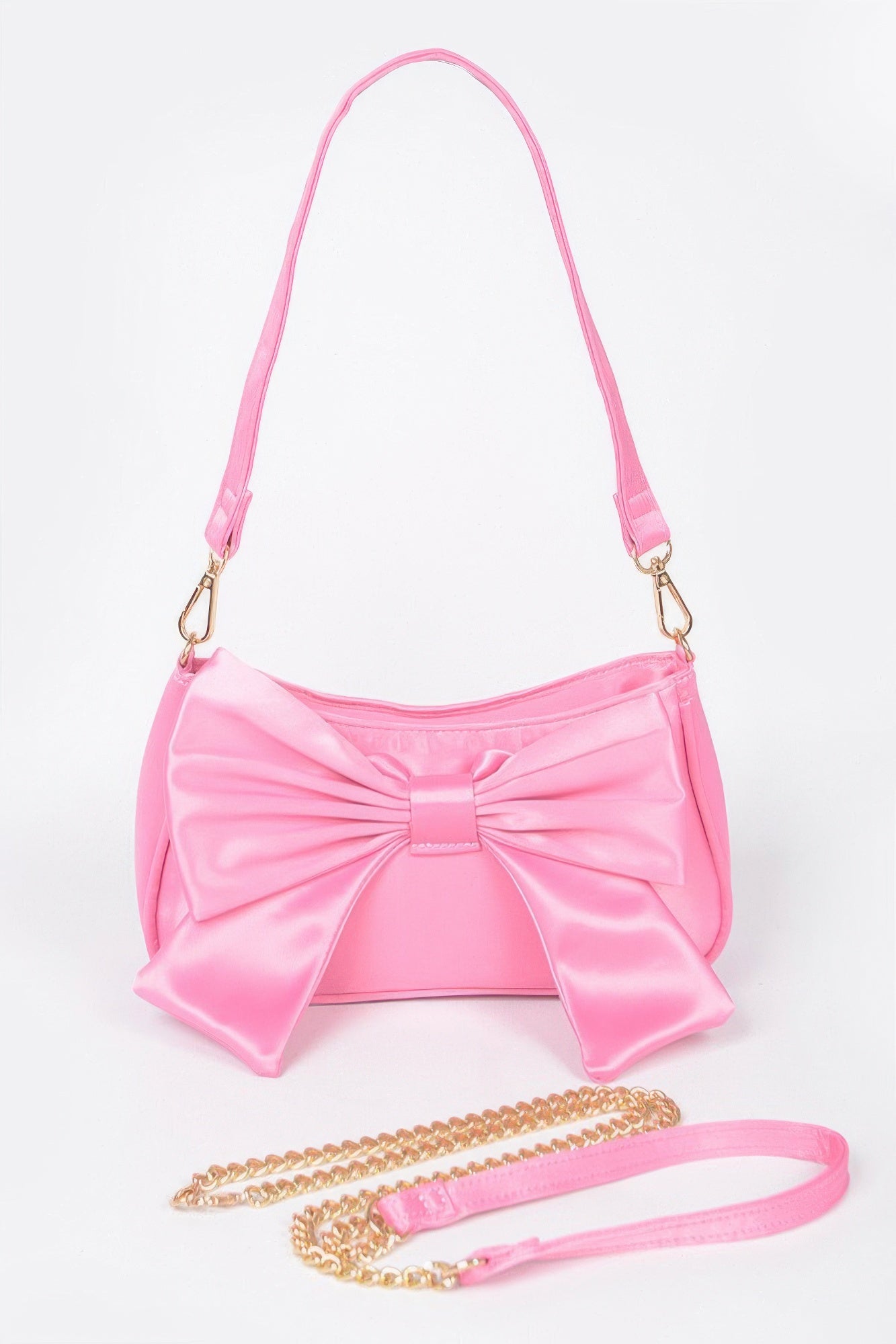 Satin Bow Front Shoulder Bag Pink