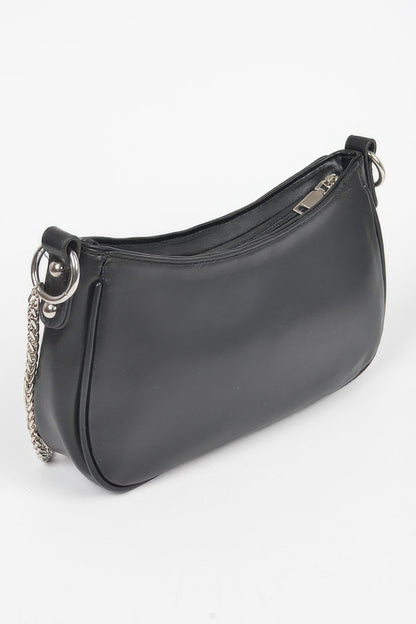 Faux Leather Stud Double Buckles Shoulder Bag