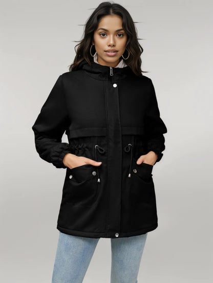 Drawstring Long Sleeve Hooded Jacket