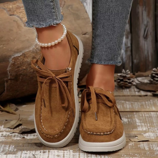 Lace Up Round Toe Loafers Brown